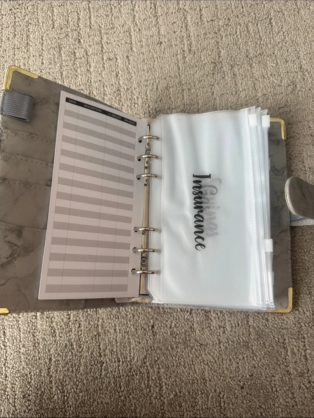 Gray Faux Leather Ring Binder Budgeting Planner